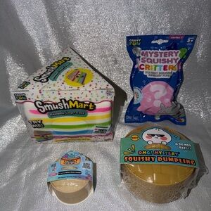 Squishy Lot- Layer Cake, Crazy Fun Mini & Omg! 4" dumpling & Critter Blind Bag